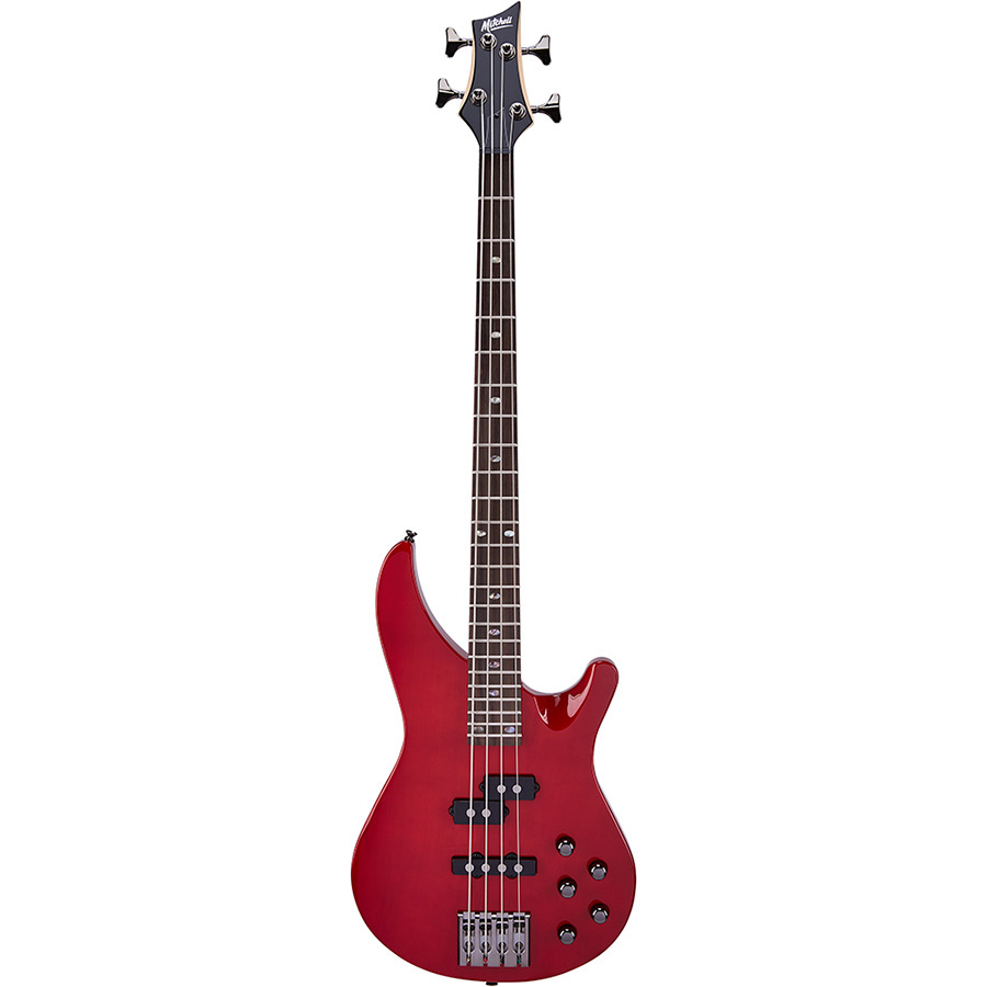 MB300TR Mitchell Electric Bass Guitar Transparent Red