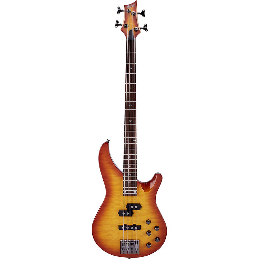 MB300QHB Mitchell Electric Bass Guitar Quilted Honeyburst