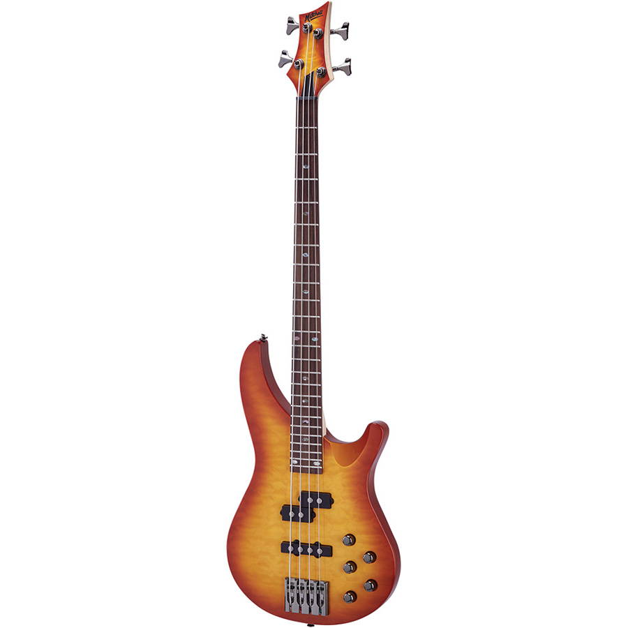 MB300QHB Mitchell Electric Bass Guitar Quilted Honeyburst